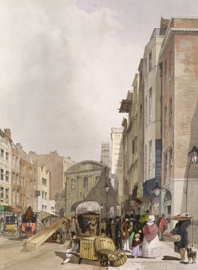 Temple Bar vanaf de Strand, 1842 door Thomas Shotter Boys